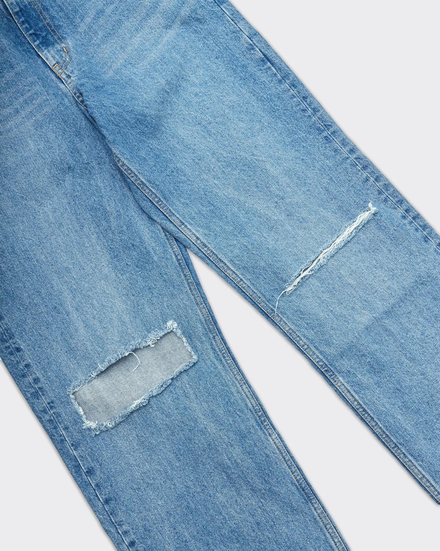 Jeans Straight Leg Distressed Mid Blue