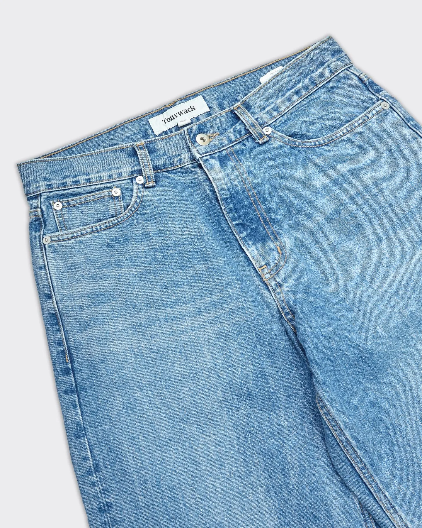 Jeans Straight Leg Distressed Mid Blue