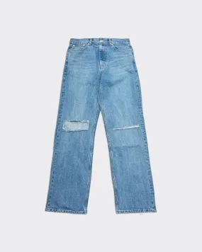 Jeans Straight Leg Distressed Mid Blue