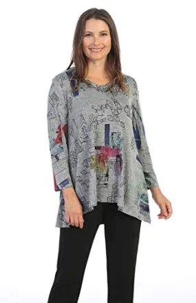 Jess & Jane - Manhattan, 3/4 Sleeve Scoop Neck Slinky Like Hi-Lo Hem Tunic