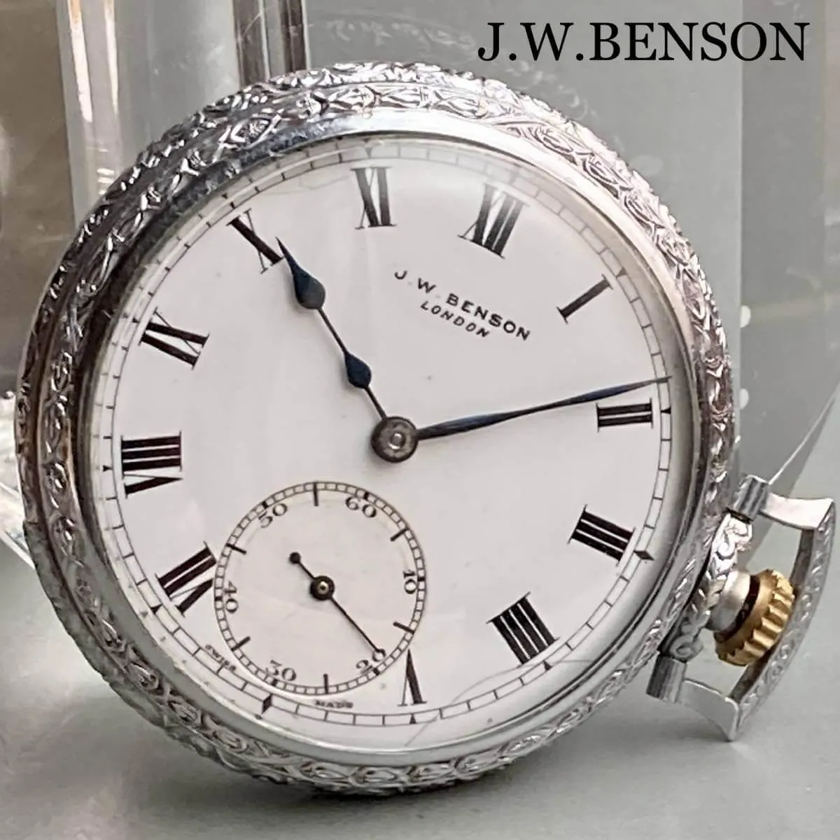 J.W. Benson Pocket Watch Manual Antique Open Face 44mm Vintage Silver