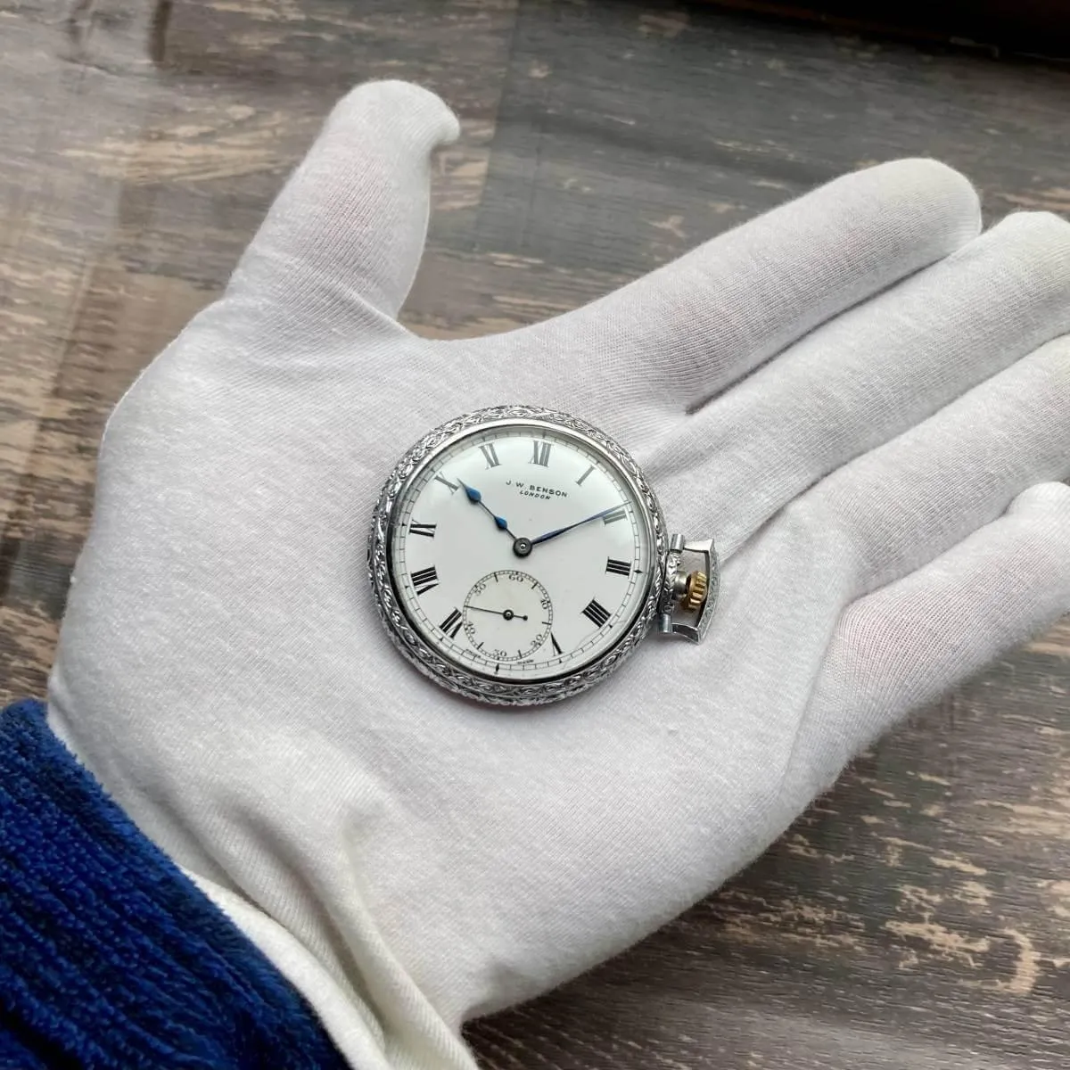J.W. Benson Pocket Watch Manual Antique Open Face 44mm Vintage Silver