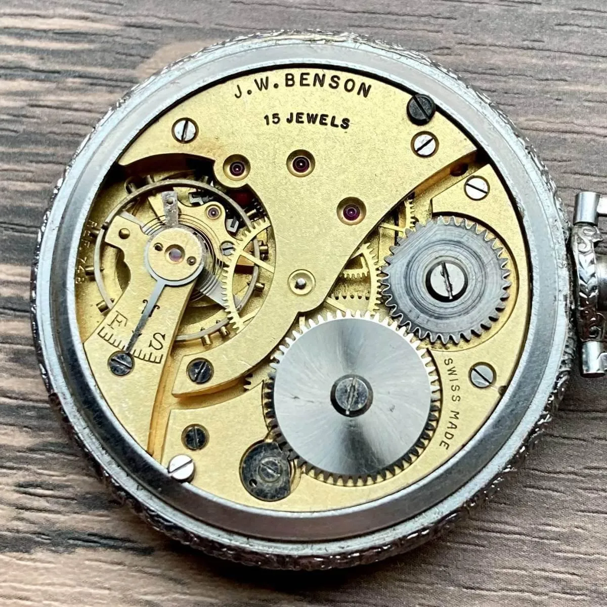 J.W. Benson Pocket Watch Manual Antique Open Face 44mm Vintage Silver