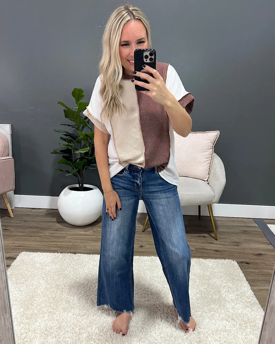 Kaitlyn Corded Color Block Top - Chocolate