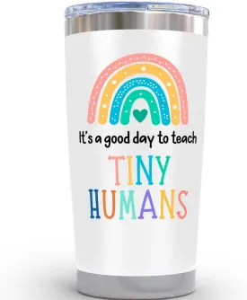 KLUBI Teacher Appreciation Gifts for Women - It's a Good Day To Teach Tiny Humans 20oz White Tumbler Gift for Kindergarten, High School, Pre K, Elementary, Middle and Preschool Teachers Week Present