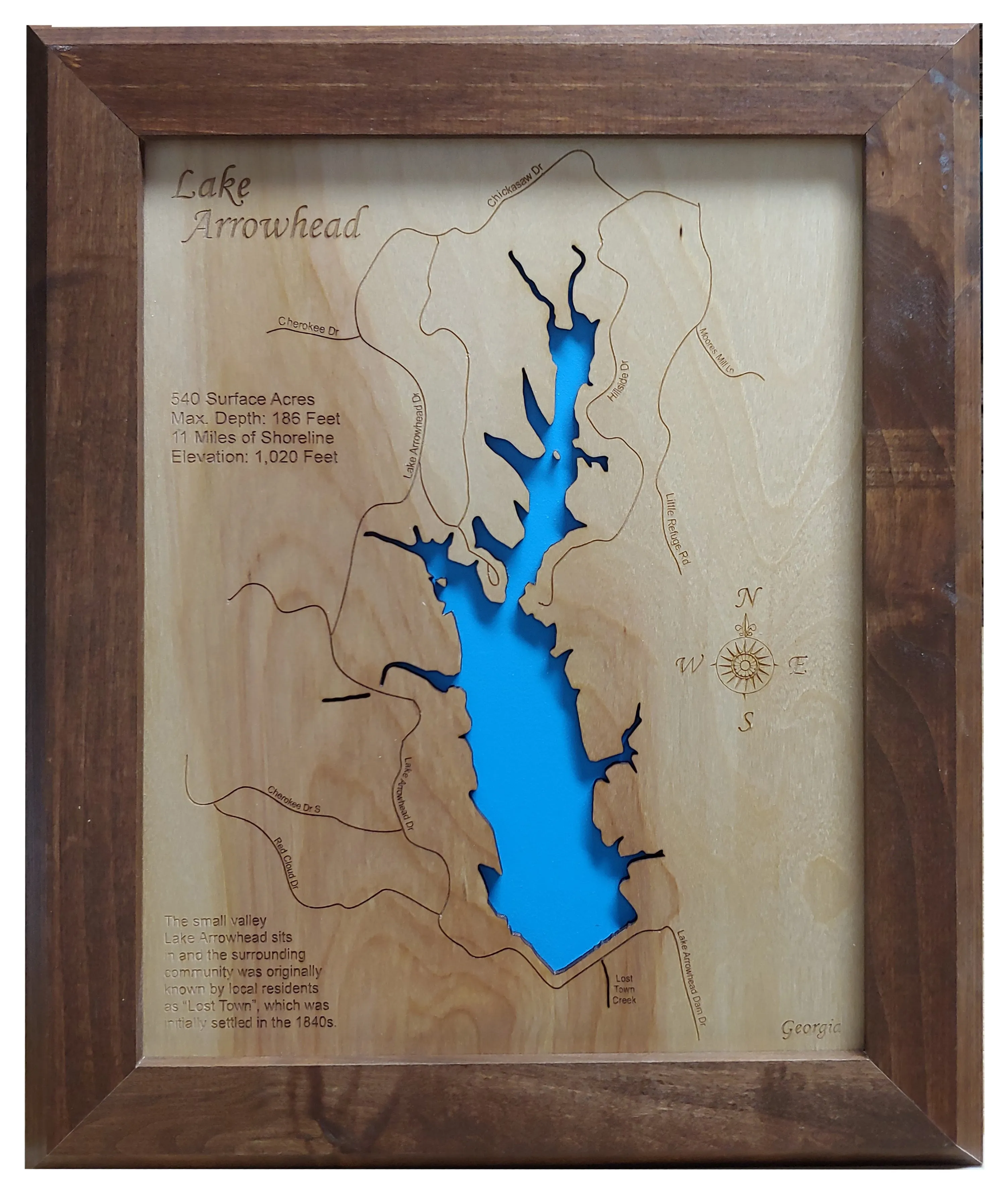 Lake Arrowhead, Georgia - Laser Cut Wood Map