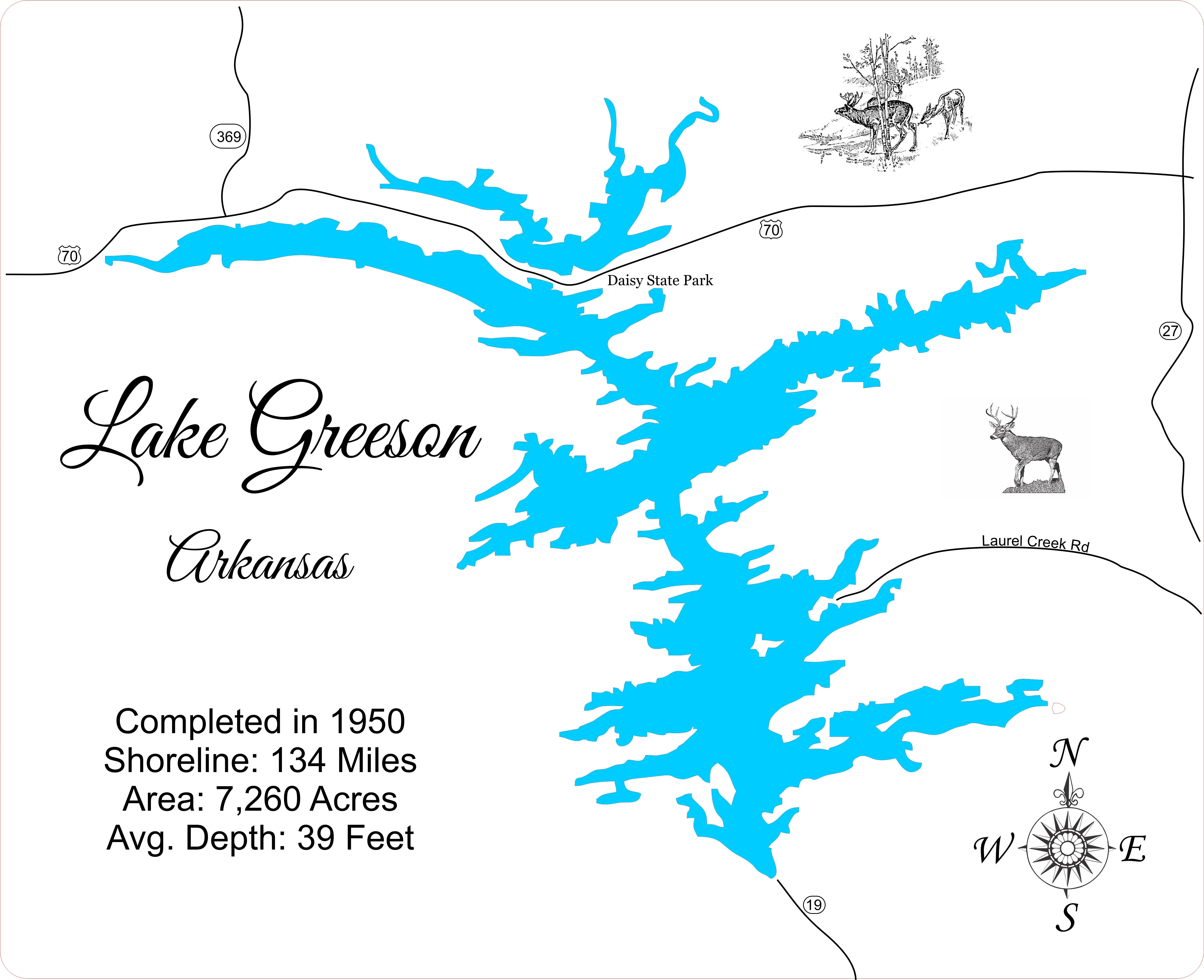 Lake Greeson, Arkansas  - Laser Cut Wood Map