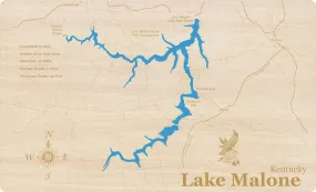 Lake Malone, Kentucky - Laser Cut Wood Map