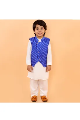 Lehriya jacket with white kurta and pyjama