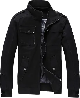 Maiyifu-GJ Men Cotton Lightweight Military Jacket Casual Lightweight Stand Collar Warm Coat Spring Fall Bomber Windbreaker