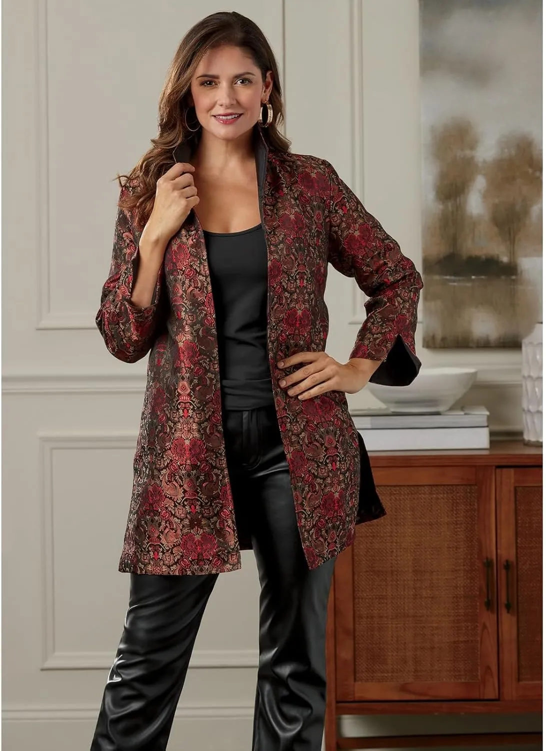 Masseys Jacquard Open Front Jacket for Women