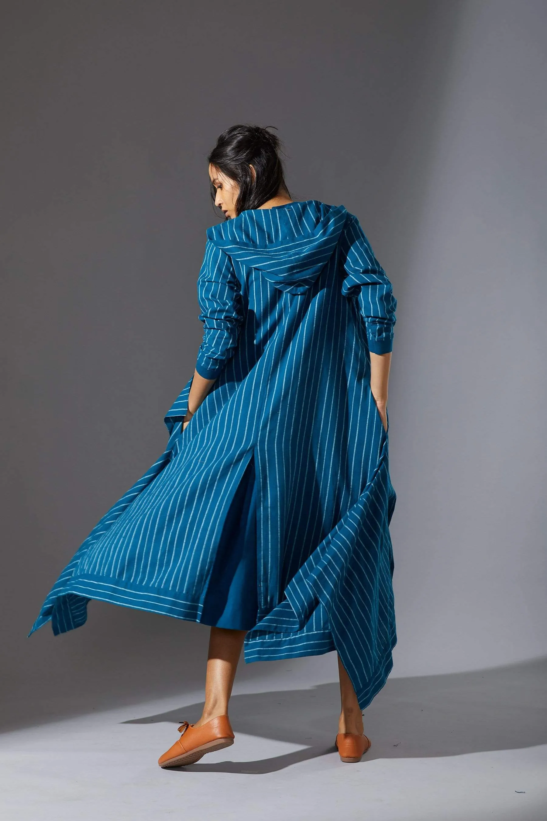Mati Hooded Koza Blue Dress & Overlay Set