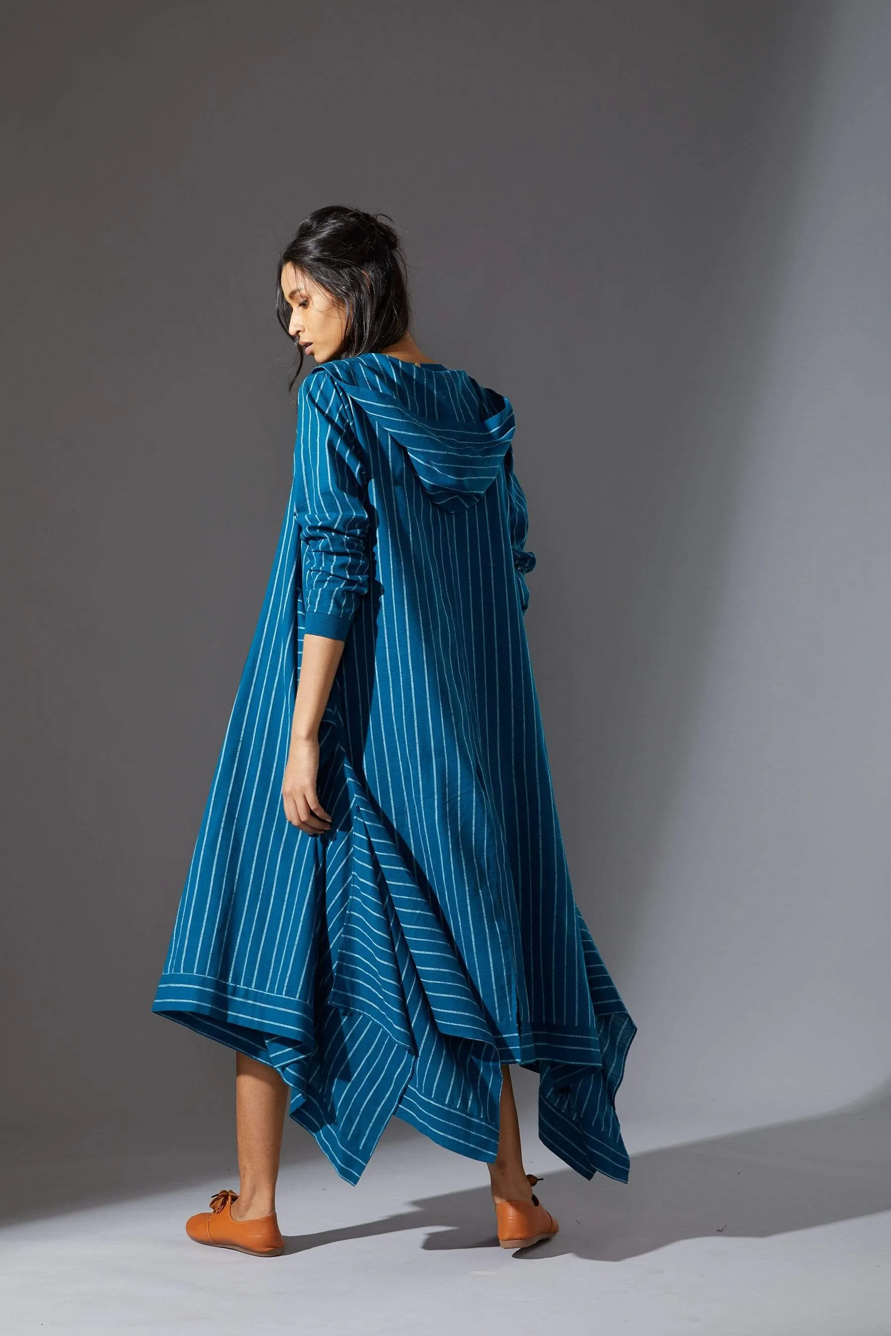 Mati Hooded Koza Blue Dress & Overlay Set