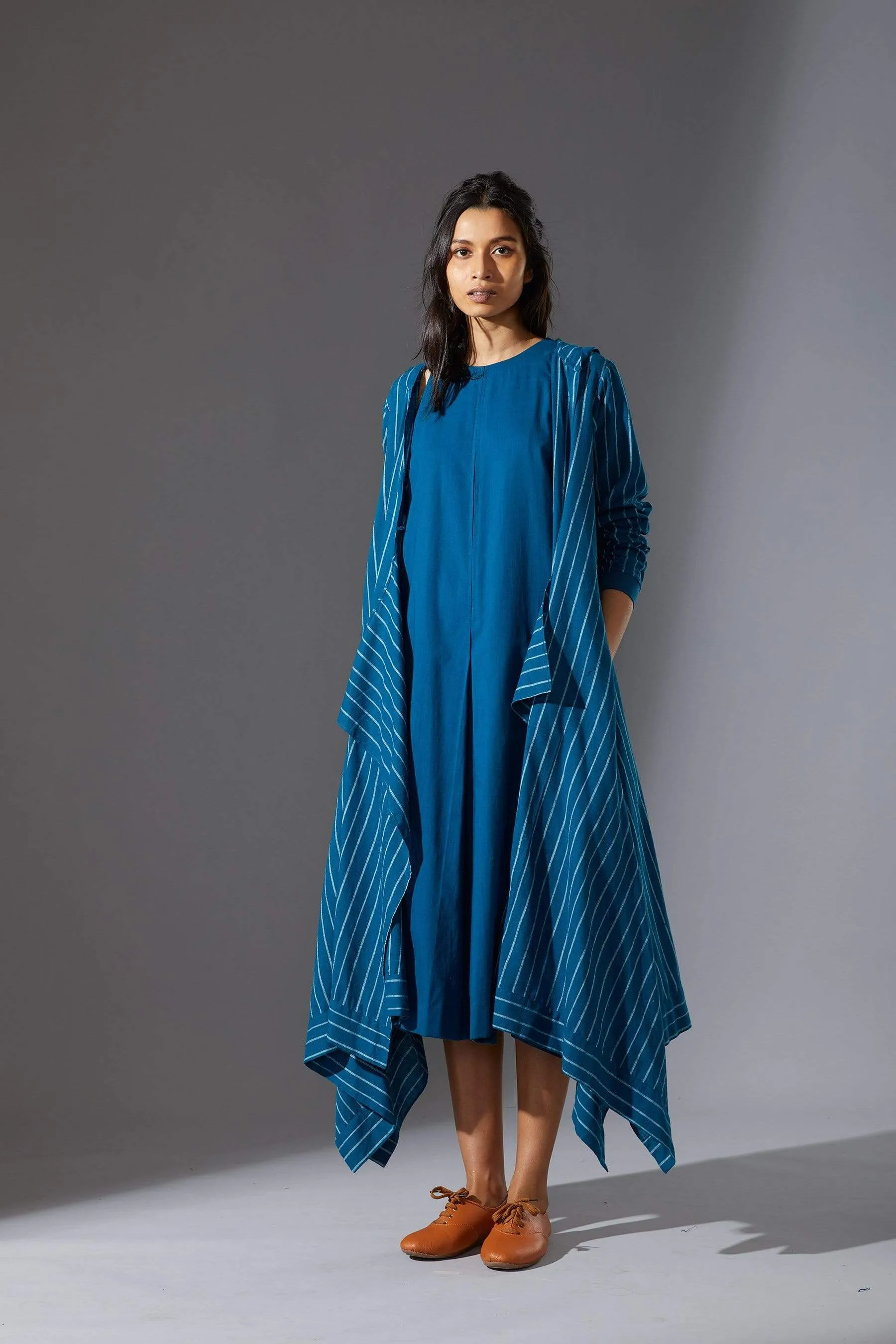 Mati Hooded Koza Blue Dress & Overlay Set