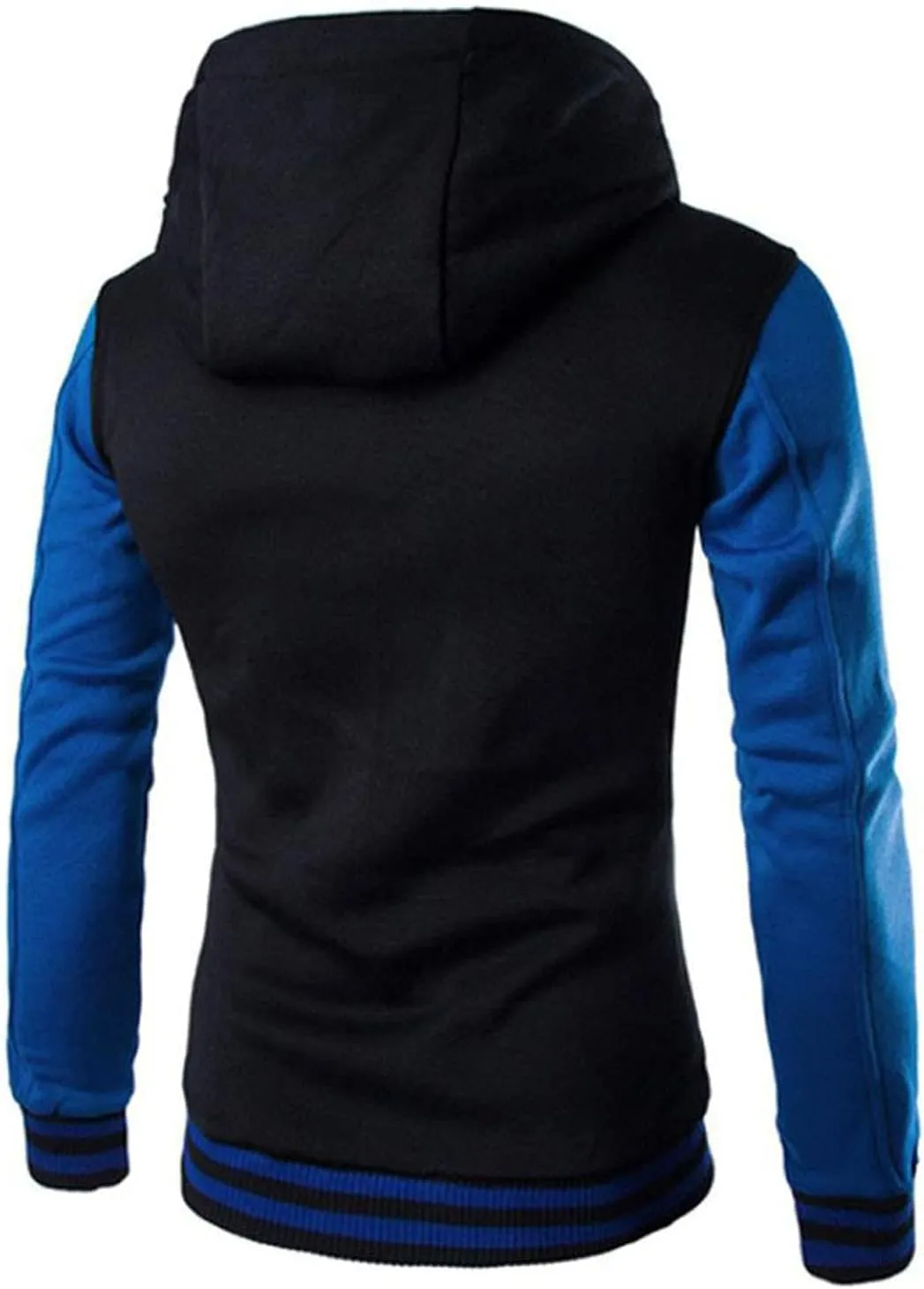 Men's Hooded Varsity Jacket,Slim Button Down Baseball Jacket Outwear Colorblock Casual Sports Drawstring Sweatshirts