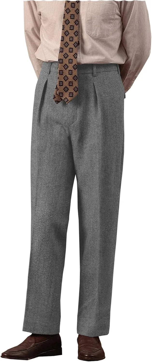 Men's Suit Pants Tweed Herringbone Pants Vintage Wool Mens Dress Trousers