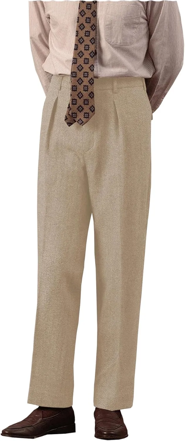 Men's Suit Pants Tweed Herringbone Pants Vintage Wool Mens Dress Trousers