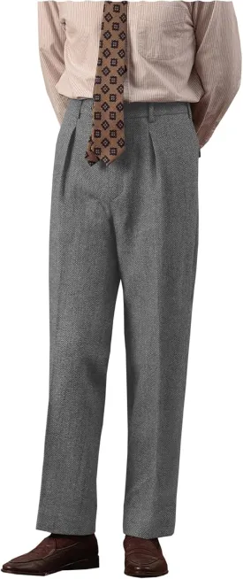 Men's Suit Pants Tweed Herringbone Pants Vintage Wool Mens Dress Trousers