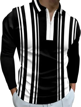 MorwenVeo Men's Fashion Polo Shirts Casual Long Sleeve Golf Shirts Color Block Cotton Tops