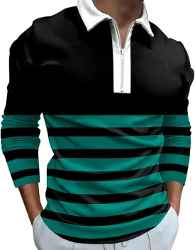 MorwenVeo Men's Fashion Polo Shirts Casual Long Sleeve Golf Shirts Color Block Cotton Tops