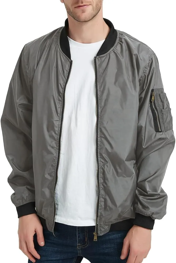Mywu Mens Bomber Jacket Slim Fit Casual Windproof Lightweight Jackets