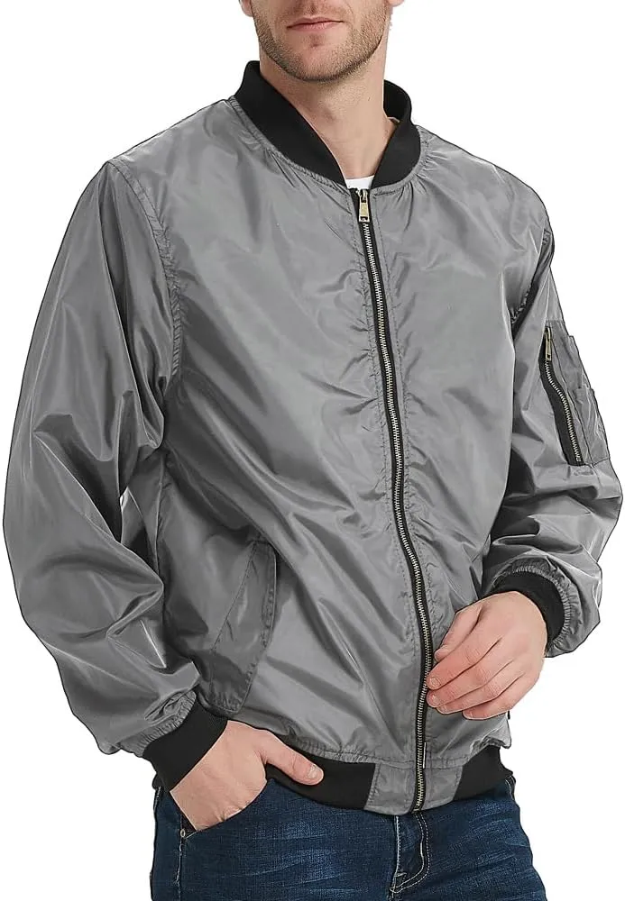 Mywu Mens Bomber Jacket Slim Fit Casual Windproof Lightweight Jackets