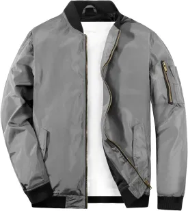 Mywu Mens Bomber Jacket Slim Fit Casual Windproof Lightweight Jackets