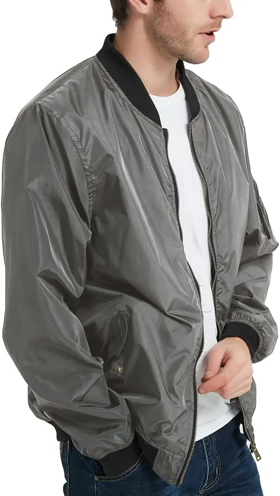Mywu Mens Bomber Jacket Slim Fit Casual Windproof Lightweight Jackets