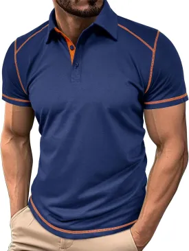 Nuofengkudu Men's Polo Shirts Short Sleeve Slim Fit Tops Color Block Casual Golf T-Shirt