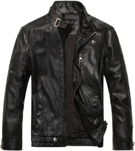 PASOK Men's Faux Leather Jacket Vintage Stand Collar Motorcycle PU Leather Outwear Coat