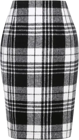 Plaid Midi Skirts for Women 2024 Fall Winter Pencil Bodycon with Slit High Waist Cute Skirt