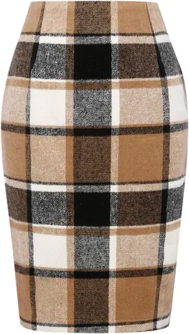 Plaid Midi Skirts for Women 2024 Fall Winter Pencil Bodycon with Slit High Waist Cute Skirt