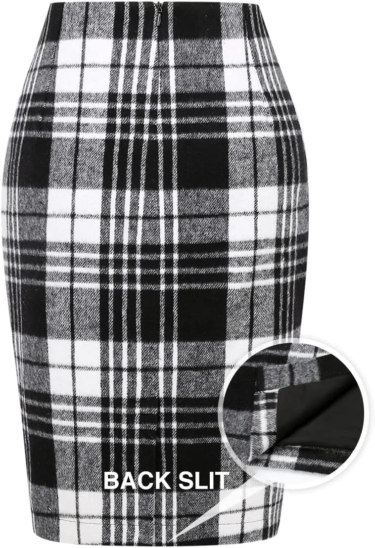 Plaid Midi Skirts for Women 2024 Fall Winter Pencil Bodycon with Slit High Waist Cute Skirt