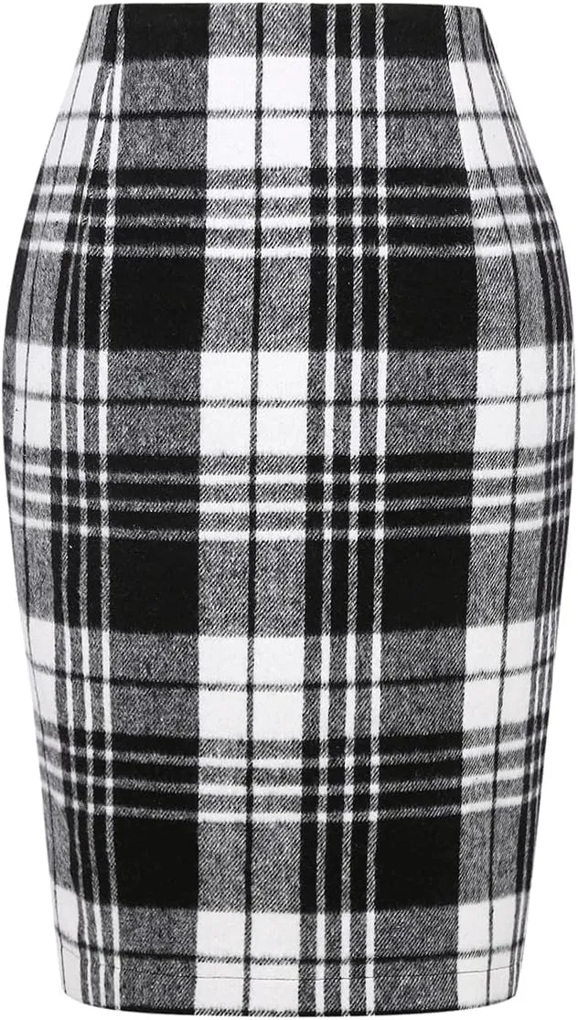 Plaid Midi Skirts for Women 2024 Fall Winter Pencil Bodycon with Slit High Waist Cute Skirt