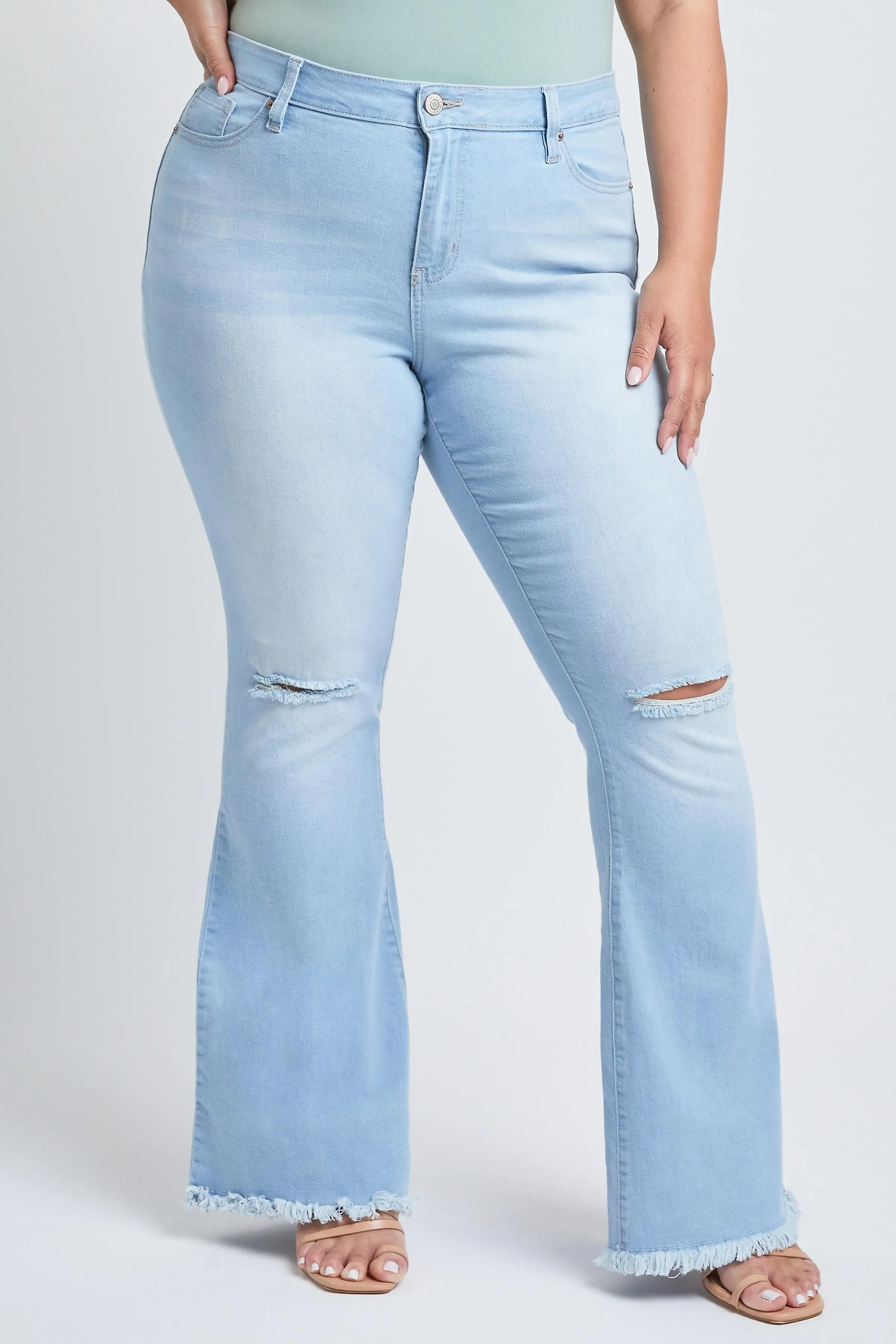 Plus Size Women's  Distressed Super Flare Jeans