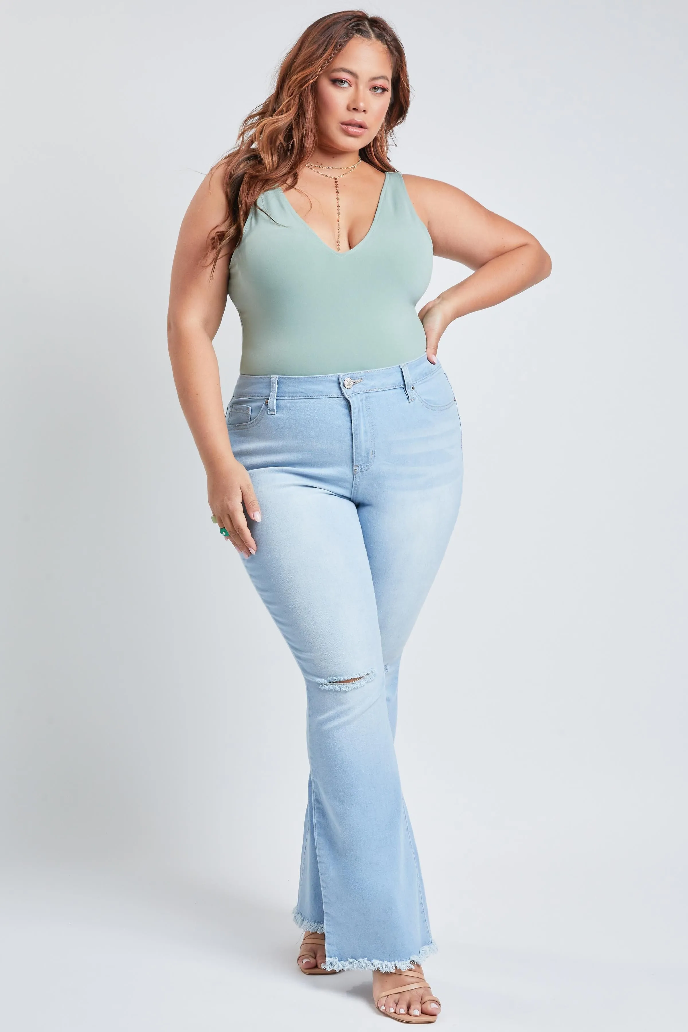 Plus Size Women's  Distressed Super Flare Jeans