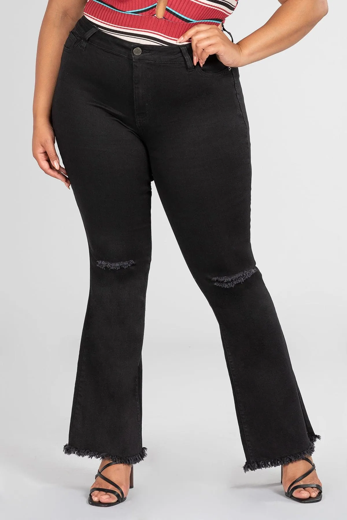 Plus Size Women's  Distressed Super Flare Jeans
