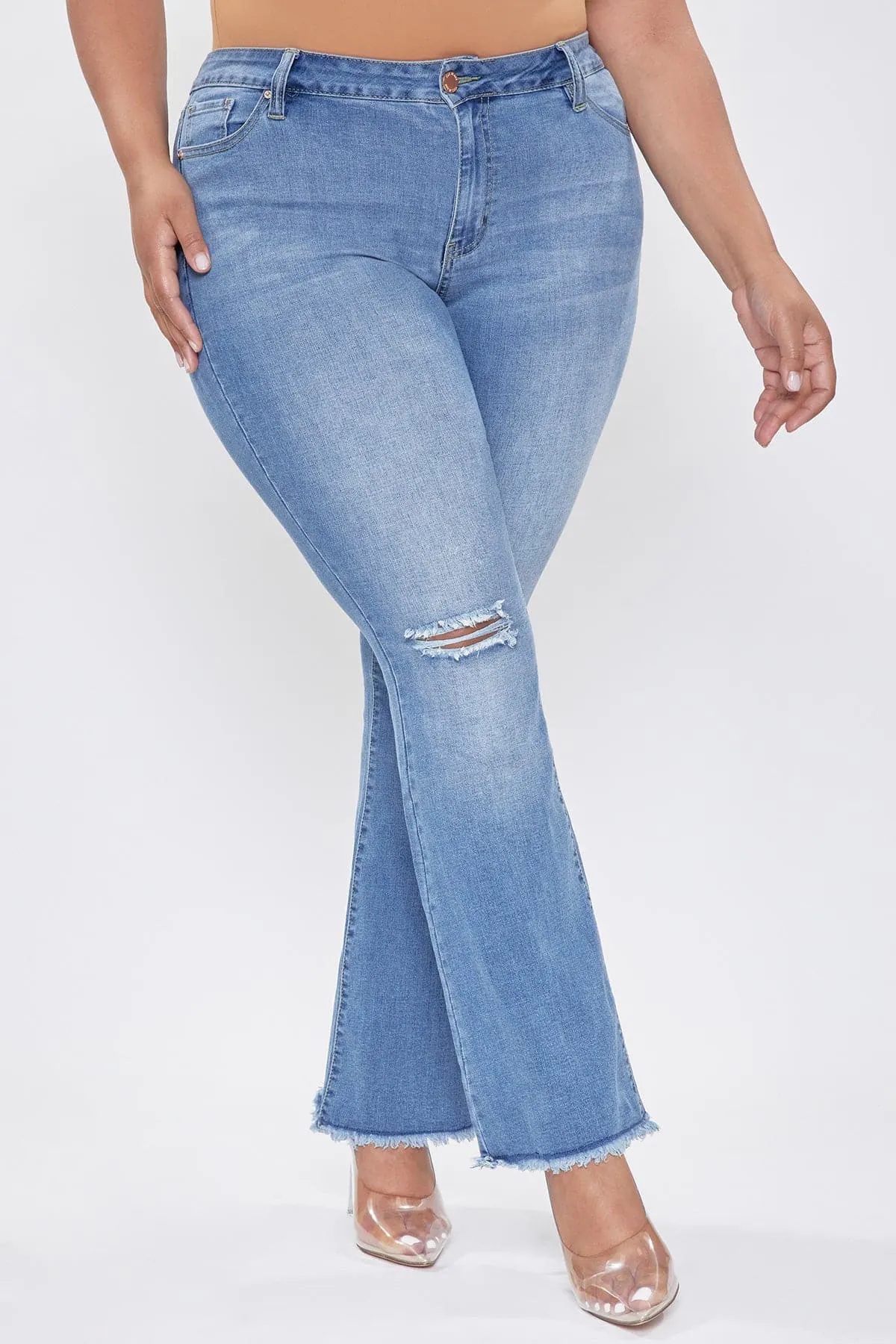 Plus Size Women's  Distressed Super Flare Jeans