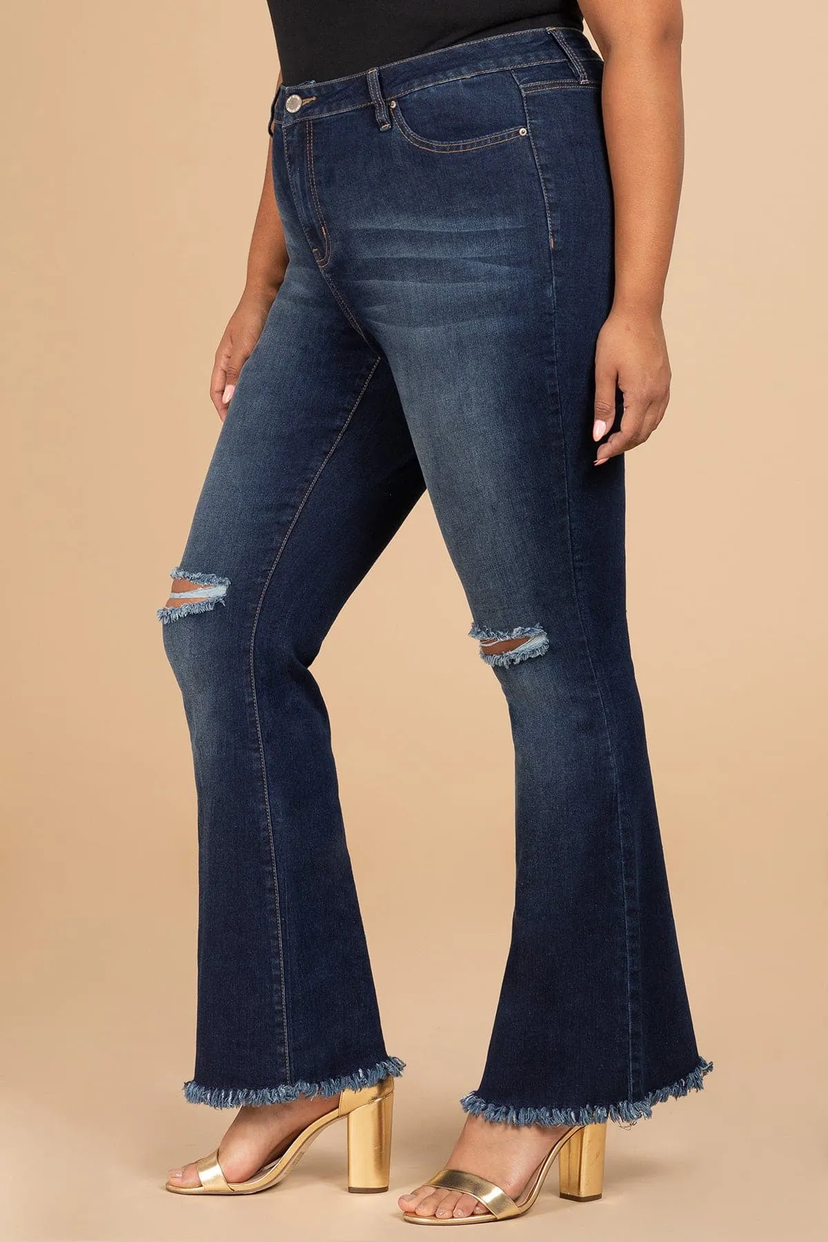 Plus Size Women's  Distressed Super Flare Jeans