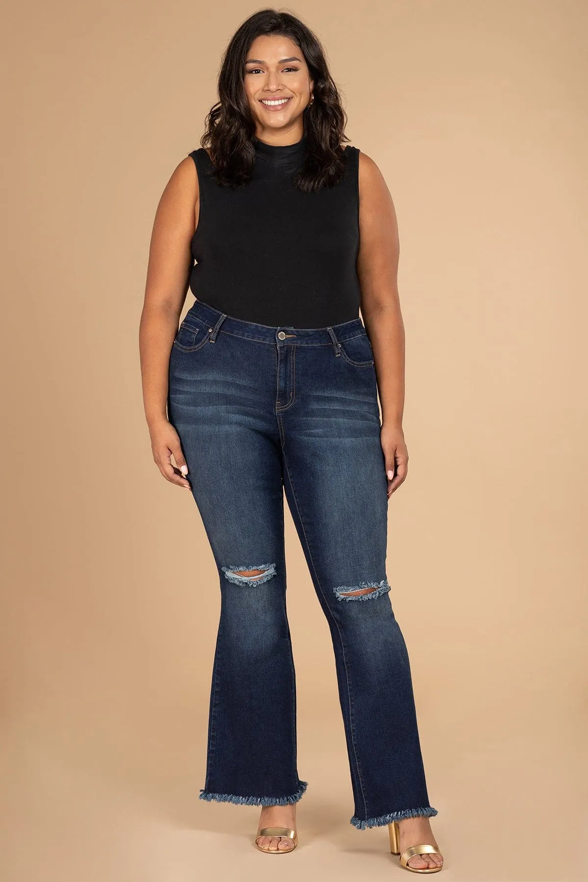 Plus Size Women's  Distressed Super Flare Jeans