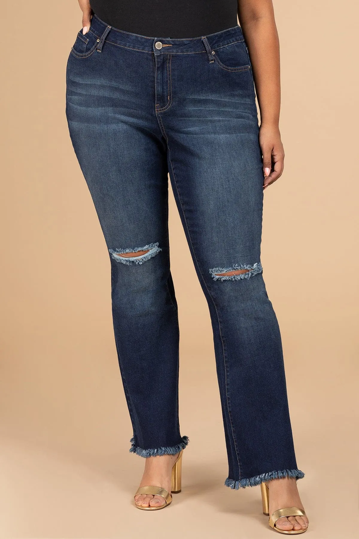 Plus Size Women's  Distressed Super Flare Jeans