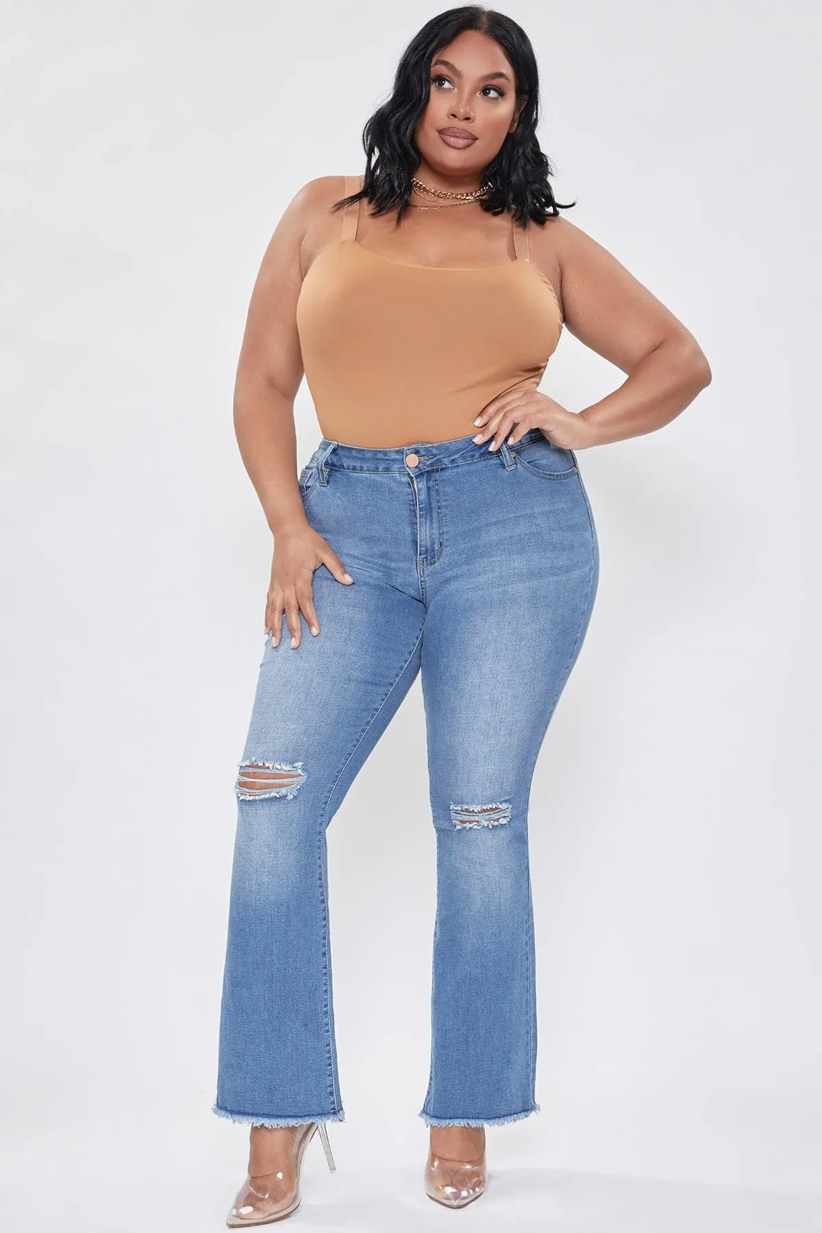Plus Size Women's  Distressed Super Flare Jeans