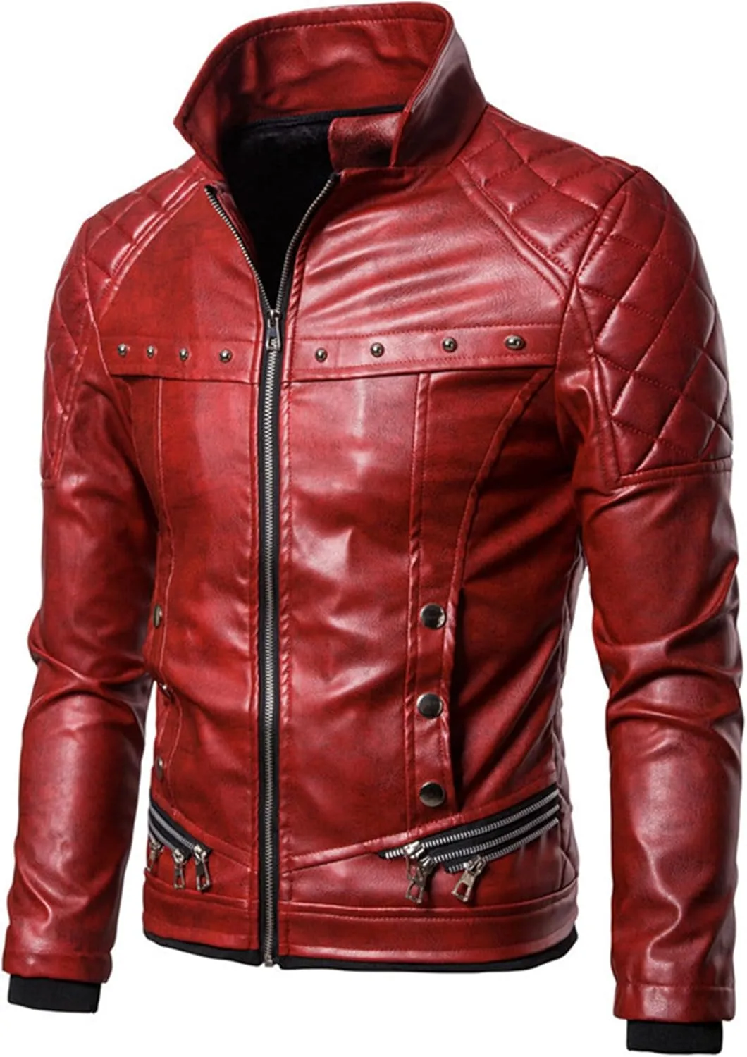 "Men's Removable Fur Collar Jacket Retro Leather Jacket Vintage Style Motorcycle Pocket Zipper Up Jacket "