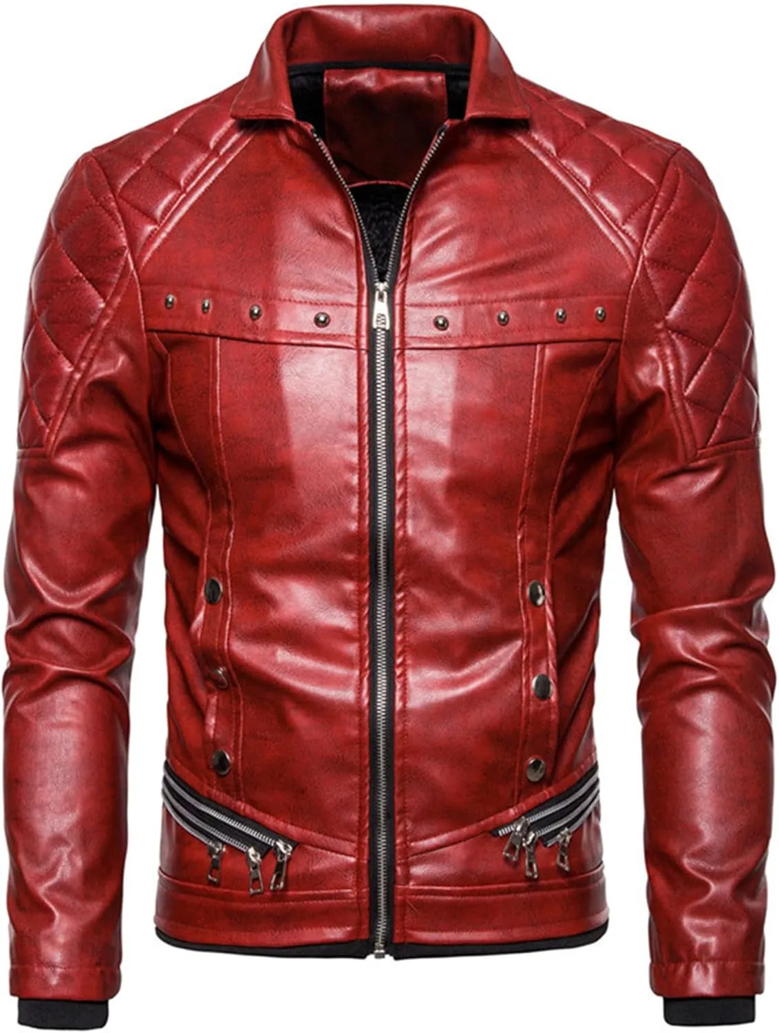 "Men's Removable Fur Collar Jacket Retro Leather Jacket Vintage Style Motorcycle Pocket Zipper Up Jacket "