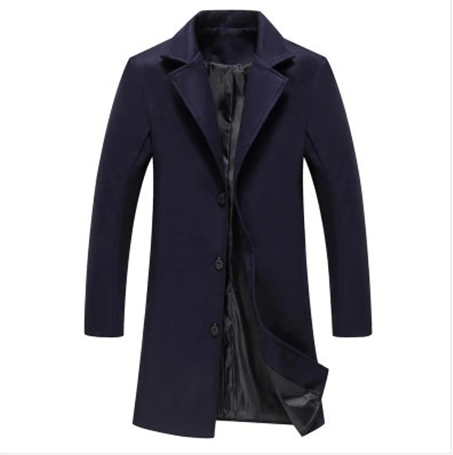 QWENTMTNTY Wool Pea Coats for Men Winter Slim Fit Casual Single Breasted Trench Coat Mid-Length Thermal Business Peacoat