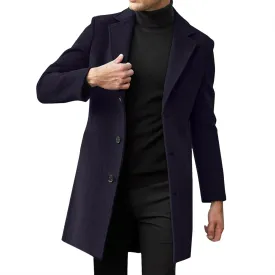 QWENTMTNTY Wool Pea Coats for Men Winter Slim Fit Casual Single Breasted Trench Coat Mid-Length Thermal Business Peacoat