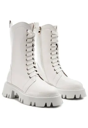 Rag & Co - DRILL CHUNKY WHITE LACE-UP ANKLE BOOT