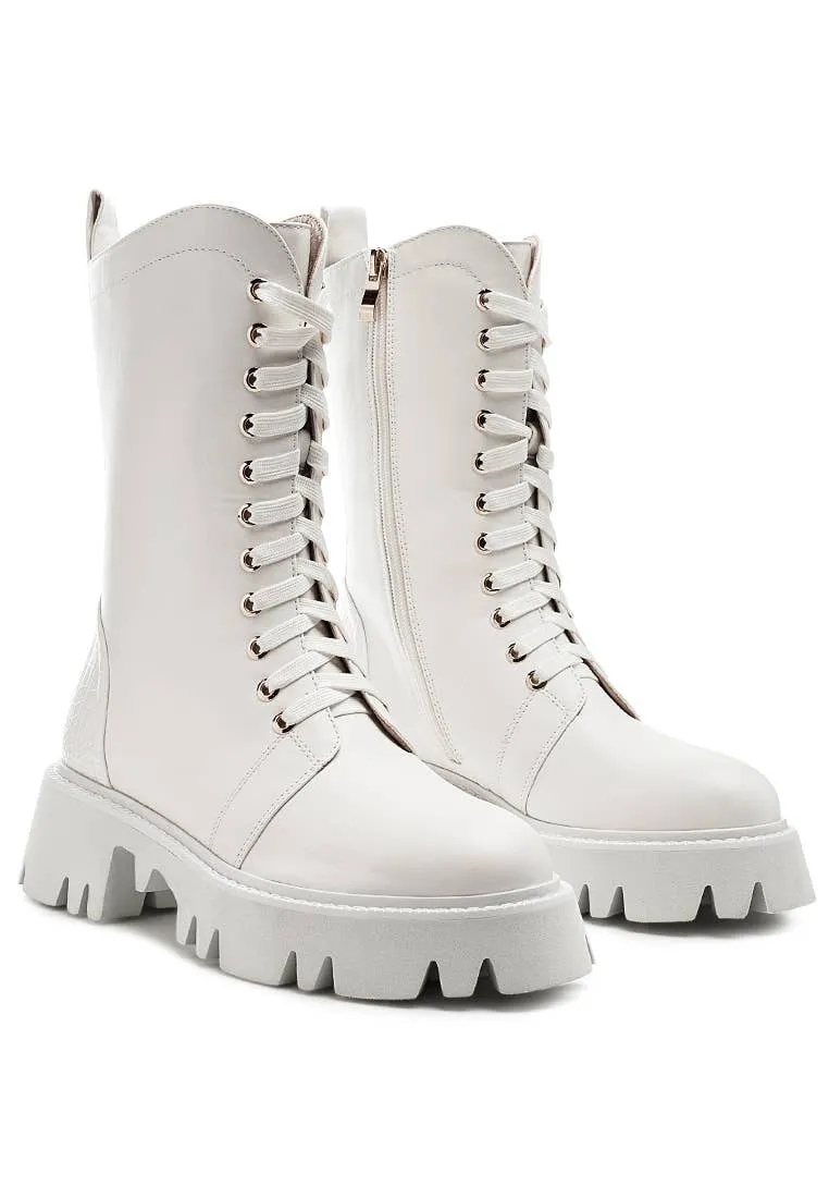 Rag & Co - DRILL CHUNKY WHITE LACE-UP ANKLE BOOT