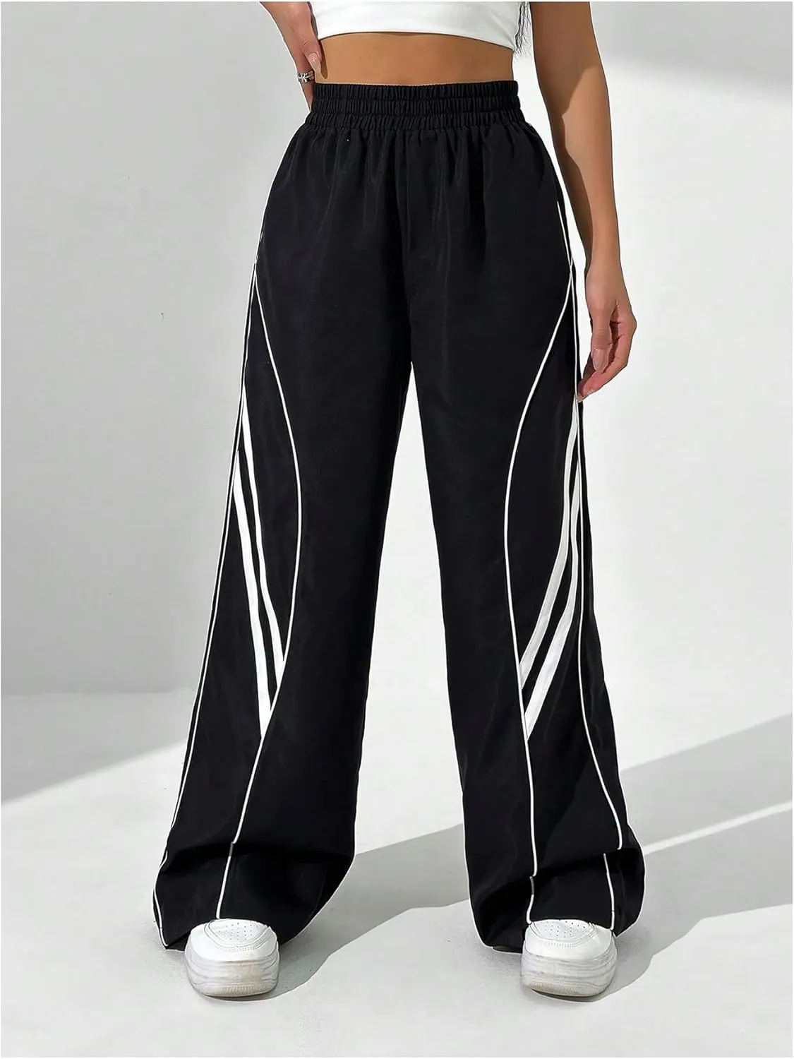 SOLY HUX Women's Color Block Striped Baggy Wide Leg Pants Elastic High Waisted Y2k Sweatpants