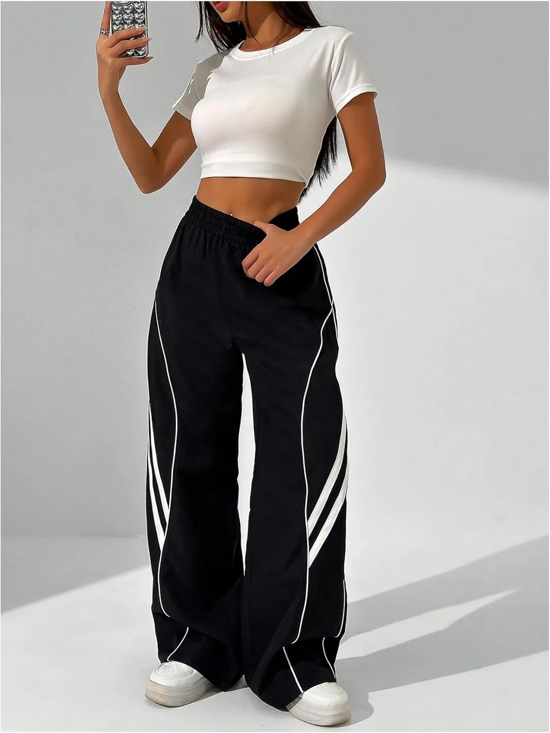SOLY HUX Women's Color Block Striped Baggy Wide Leg Pants Elastic High Waisted Y2k Sweatpants